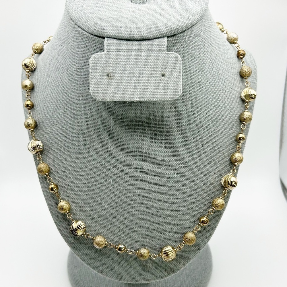 Modern Monet Gold Tone Faux Pearl Textured Spiral Beaded Long Necklace 29"